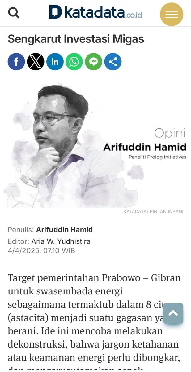 arifuddinhamid's tweet photo. Tulisan saya di Katadata (4 April 2025) bertajuk "Sengkarut Investasi Migas."

Link: https://t.co/dPhzJNXSrE https://t.co/lqkoHgbkAW
