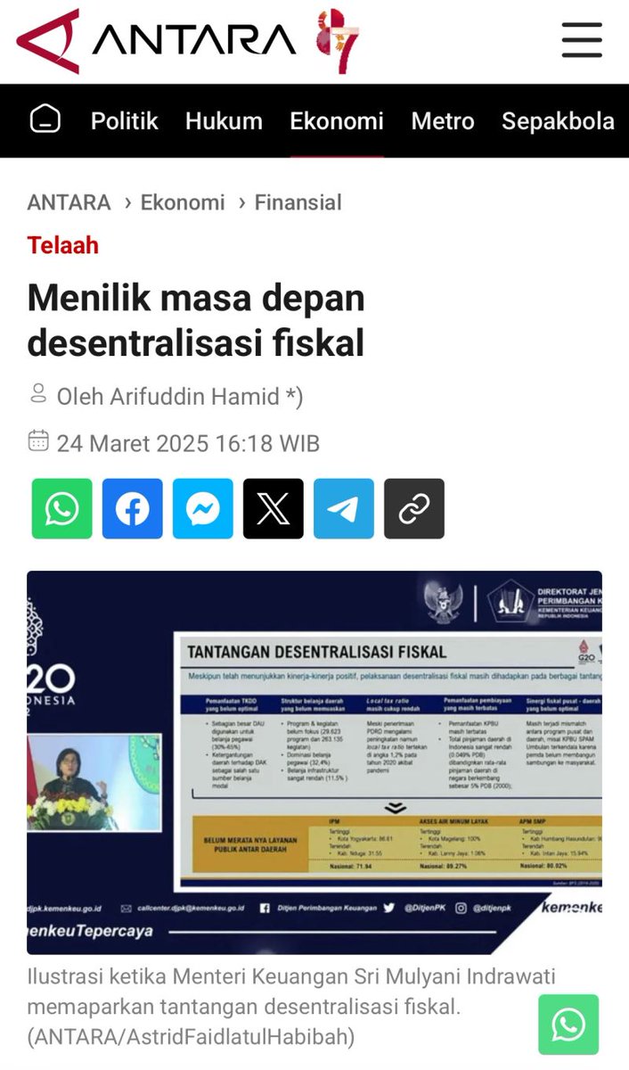 arifuddinhamid's tweet photo. Tulisan saya di Antara News (24 Maret 2025) bertajuk "Menilik Masa Depan Desentralisasi Fiskal."

Link: https://t.co/QMKCNpNbwZ https://t.co/sWkOh9lwo2