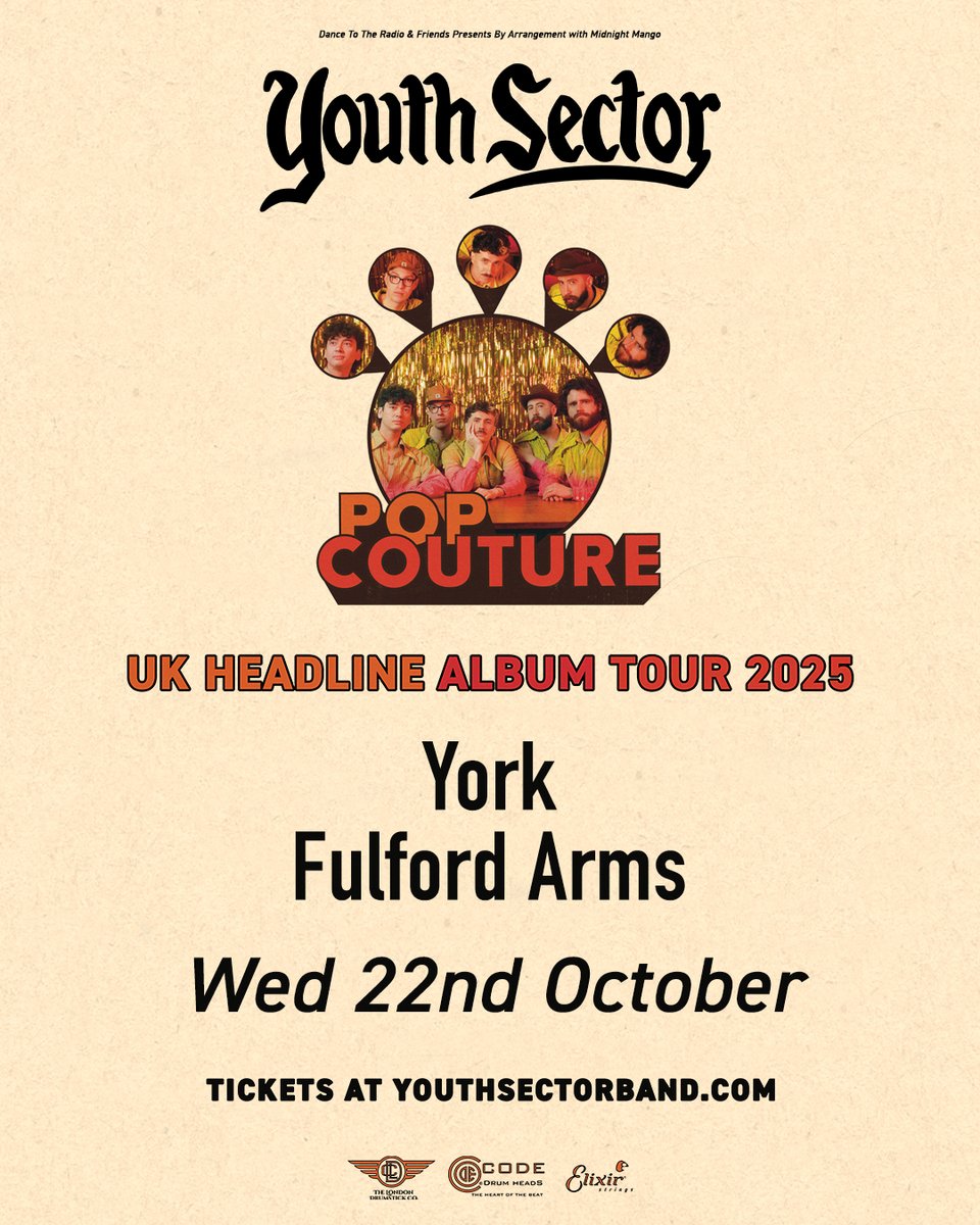Under The Influence (@utievents) on Twitter photo ON SALE NOW // Brighton art-rockers Youth Sector is landing in #York at <a href="/fulfordarmsyork/">Fulford Arms</a> with their sharp, danceable chaos.
📅 Wed 22 October
🎟 bit.ly/UTIEventsTicke…
For fans of, Talking Heads, DEVO and Tubeway Army, expect jerky riffs, shouty hooks, and some serious groove. ON SALE NOW // Brighton art-rockers Youth Sector is landing in #York at <a href="/fulfordarmsyork/">Fulford Arms</a> with their sharp, danceable chaos.
📅 Wed 22 October
🎟 bit.ly/UTIEventsTicke…
For fans of, Talking Heads, DEVO and Tubeway Army, expect jerky riffs, shouty hooks, and some serious groove.