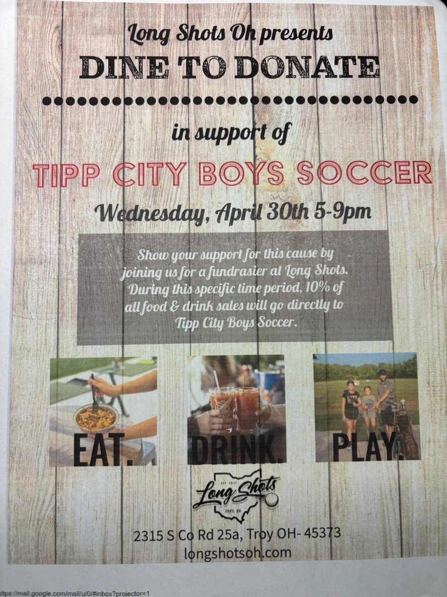 Support our parent group TONIGHT at Long Shots! Proceeds of your bill goes to our parent group which helps us throughout the season.

BEAUTIFUL evening!