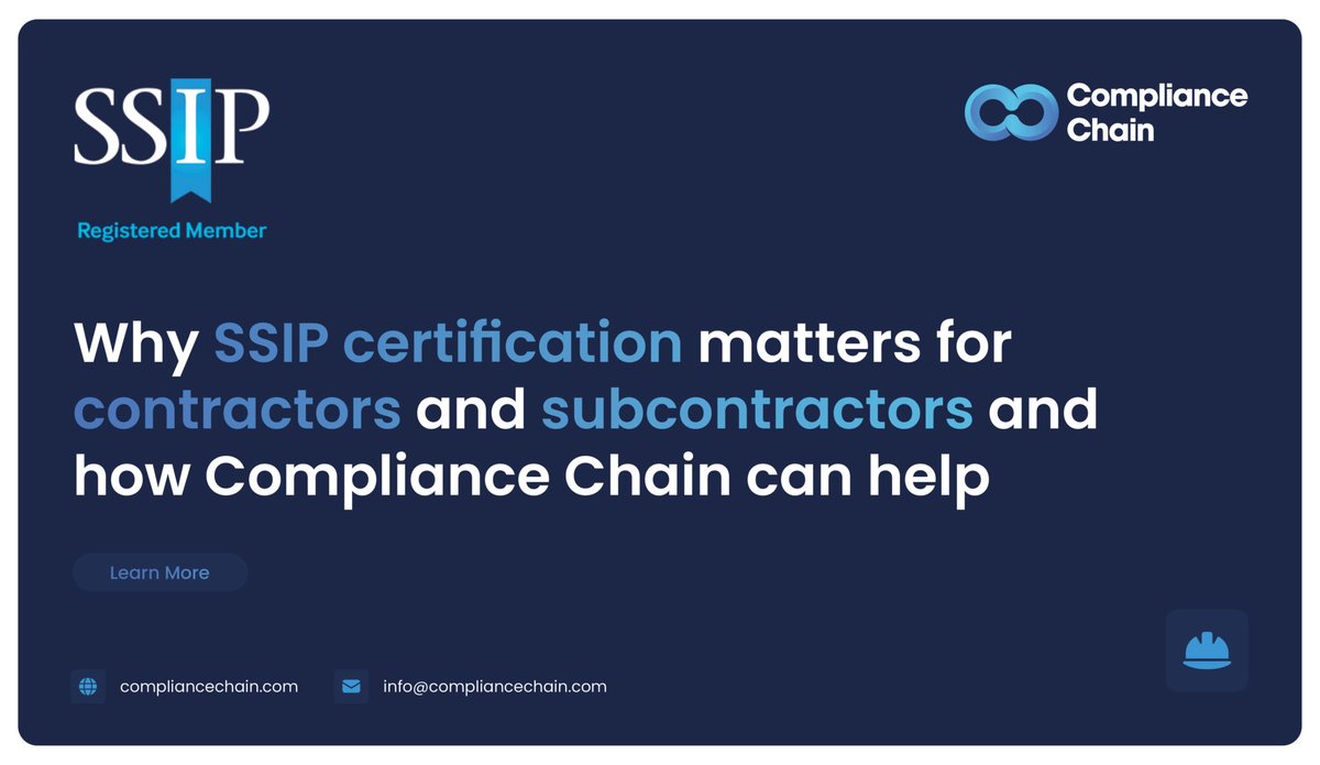 For contractors &amp; subcontractors, SSIP = proof you meet HSE-recognised H&amp;S standards.

✅ No duplicate assessments
✅ Tender ready faster
✅ Save time &amp; money

Compliance Chain makes SSIP simple. Learn more from Compliance Manager Luke Spooner 

👉🏻 bit.ly/42DuA9n