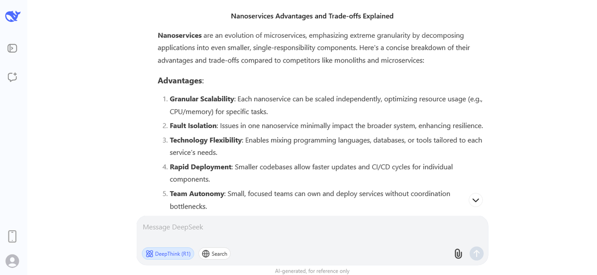 blok_build's tweet photo. Just asked 🤖 @deepseek_ai about Nanoservices and here’s what I got:
Microservices walked so Nanoservices could sprint 🏃♂️⚡
Ultra-tiny, super fast, and crazy modular 🧩🚀
#AI #DeepSeek #LLM #DeepSeekR2 #AIExplains #Nanoservices #TechTrends https://t.co/Svf7v6pVnF