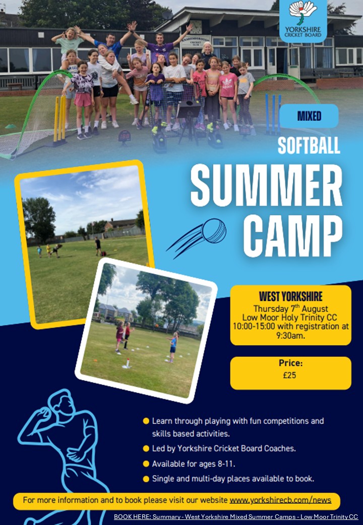 LowMoorHTCC (@lowmoorhtcc) on Twitter photo The Club is partnering with <a href="/Yorkshirecb/">Yorkshire Cricket Board</a> to launch its first ever 'Softball Summer Camp' for boys/girls aged between 8-11. Led by the YCB, this is part of the Club’s commitment to raising opportunities for young people. Interested? Use the booking link (bottom of the poster). The Club is partnering with <a href="/Yorkshirecb/">Yorkshire Cricket Board</a> to launch its first ever 'Softball Summer Camp' for boys/girls aged between 8-11. Led by the YCB, this is part of the Club’s commitment to raising opportunities for young people. Interested? Use the booking link (bottom of the poster).
