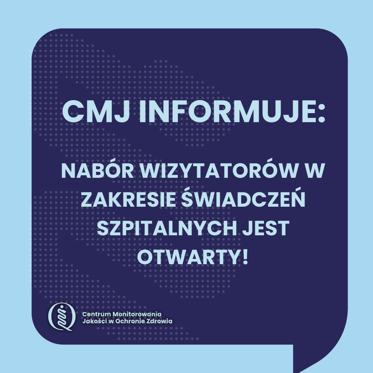 Centrum Monitorowania Jakości w Ochronie Zdrowia (@cmjakosc) on Twitter photo CMJ ogłasza nabór na kandydatów na wizytatorów szpitalnych - nabór obejmuje test wiedzy i rozmowę kwalifikacyjną. Zgłoszenia przyjmowane są do 30 maja 2025 r.
Więcej informacji można znaleźć na:
cmj.gov.pl/bip/nabor-na-w…
#akrecytacja #szpitale
<a href="/kr_amacheta/">Agnieszka Pietraszewska-Macheta</a> <a href="/rynekzdrowia/">rynekzdrowia.pl</a> CMJ ogłasza nabór na kandydatów na wizytatorów szpitalnych - nabór obejmuje test wiedzy i rozmowę kwalifikacyjną. Zgłoszenia przyjmowane są do 30 maja 2025 r.
Więcej informacji można znaleźć na:
cmj.gov.pl/bip/nabor-na-w…
#akrecytacja #szpitale
<a href="/kr_amacheta/">Agnieszka Pietraszewska-Macheta</a> <a href="/rynekzdrowia/">rynekzdrowia.pl</a>