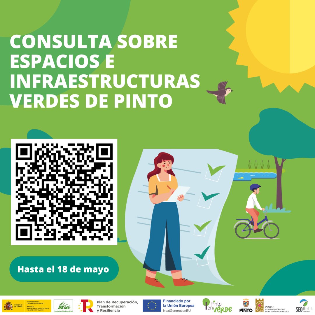 🌿¿Vives, trabajas o pasas tiempo en Pinto? ¡Tu opinión importa! Queremos mejorar los espacios verdes de la ciudad y necesitamos tu experiencia.
Responde la encuesta 📝(5 min)
📅 Hasta 18 mayo
👉 bit.ly/4jUK6TQ ¡Gracias x compartir!💚🌳 #PintoenVerde #RenaturalizaPinto