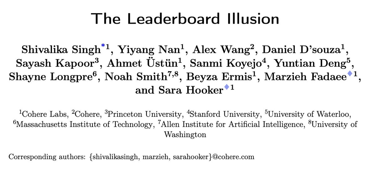 LMArena is widely used for model evaluation, but is it measuring true progress? 🔮

In our work, "The Leaderboard Illusion", we reveal:
🔒 Private testing
📊 Data access asymmetries
⚠️ Overfitting risks
🚫 Silent deprecations

Despite best intentions, arena policies favor a few!