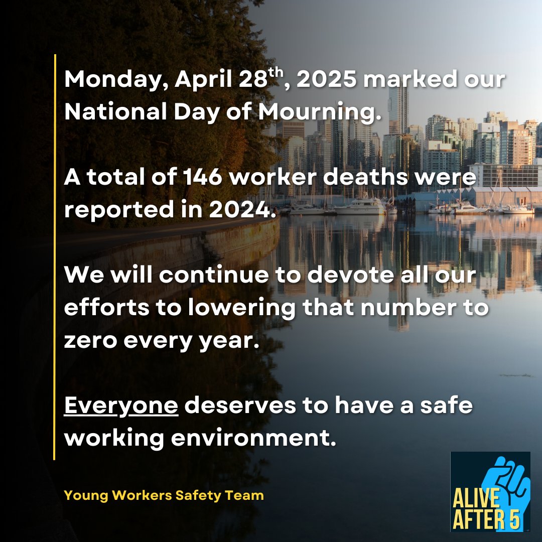 Monday, April 28th 2025 marked our National Day of Mourning. A total of 146 worker deaths were reported in 2024. We will continue to devote our efforts to lowering that number to zero every year because everyone deserves a safe work environment.

#NationalDayofMourning #aa5