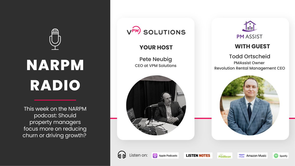 What’s more important for scaling your #PropertyManagement business: reducing churn or driving new growth? On the latest #NARPM podcast, Pete Neubig and Todd Ortscheid dive deep into this debate. Tune in now: hubs.ly/Q03ks77_0 or watch here: hubs.ly/Q03ks16v0
