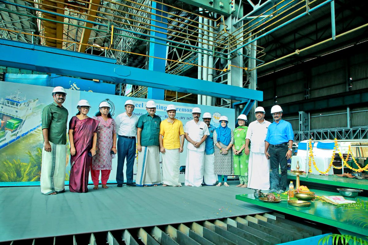 The Steel Cutting Ceremony for construction of a Double-Ended Ro-Ro Ferry for Kochi Municipal Corporation was held at CSL today. Adv. M. Anilkumar, Hon'ble Mayor of Kochi did the honors of cutting the steel. The event was graced by the presence of Shri. Hibi Eden, Hon'ble MP,