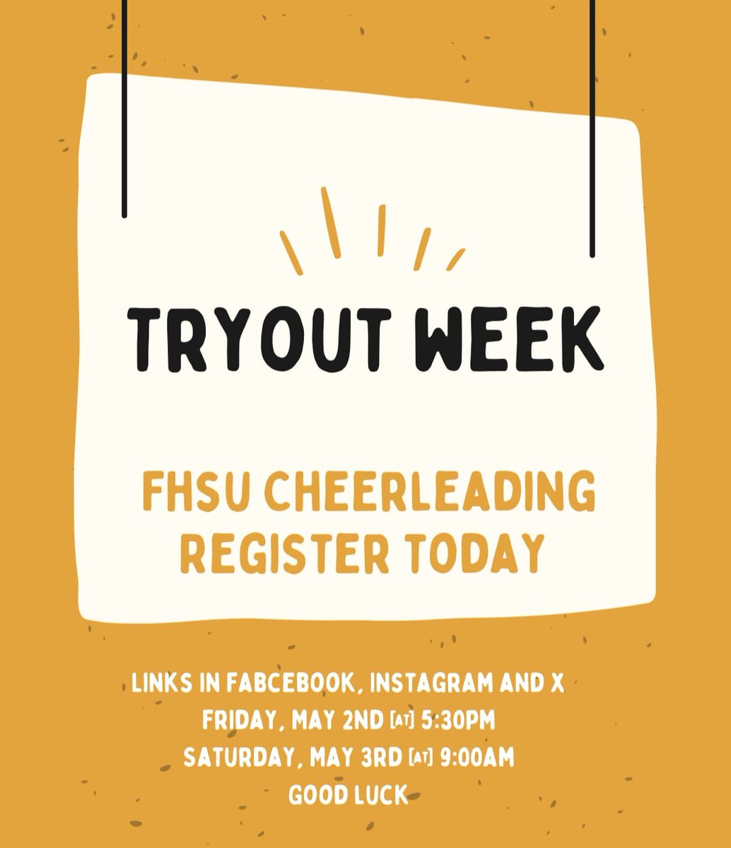 FHSUCheer's tweet photo. It's Tryout Week! Still looking for the perfect University fit?🐾Our scholarship is ranked in the top 10 for cheerleading scholarships at colleges and universities! There is still time to register if your interested, link in bio.📣#collegiatecheer #JoinUs #fhsucheer #futuretiger https://t.co/oTO5vAz6nh