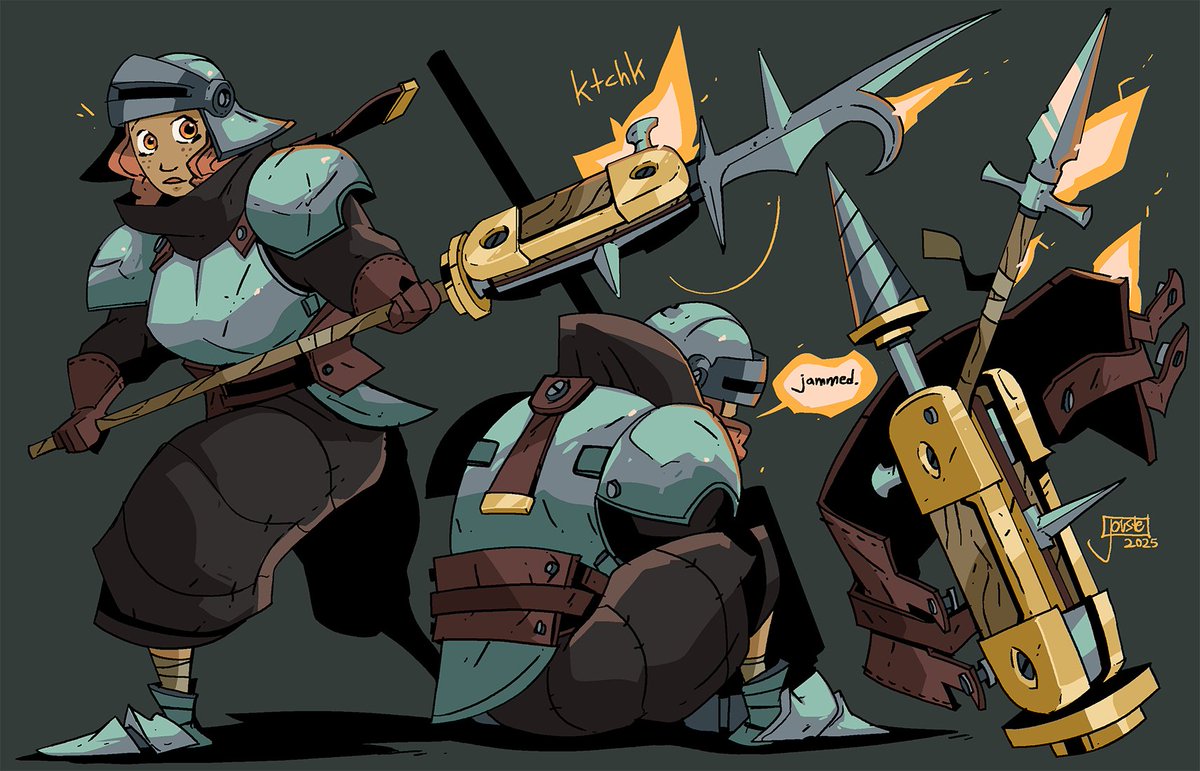 The Allberd!
A variety of villains requires an even bigger variety of polearms! This short-stack sentinel brandishes a full compliment of enchanted weaponry in a fold out form factor. An enchanted girdle is required to wield such an assortment of spear heads! #characterdesign