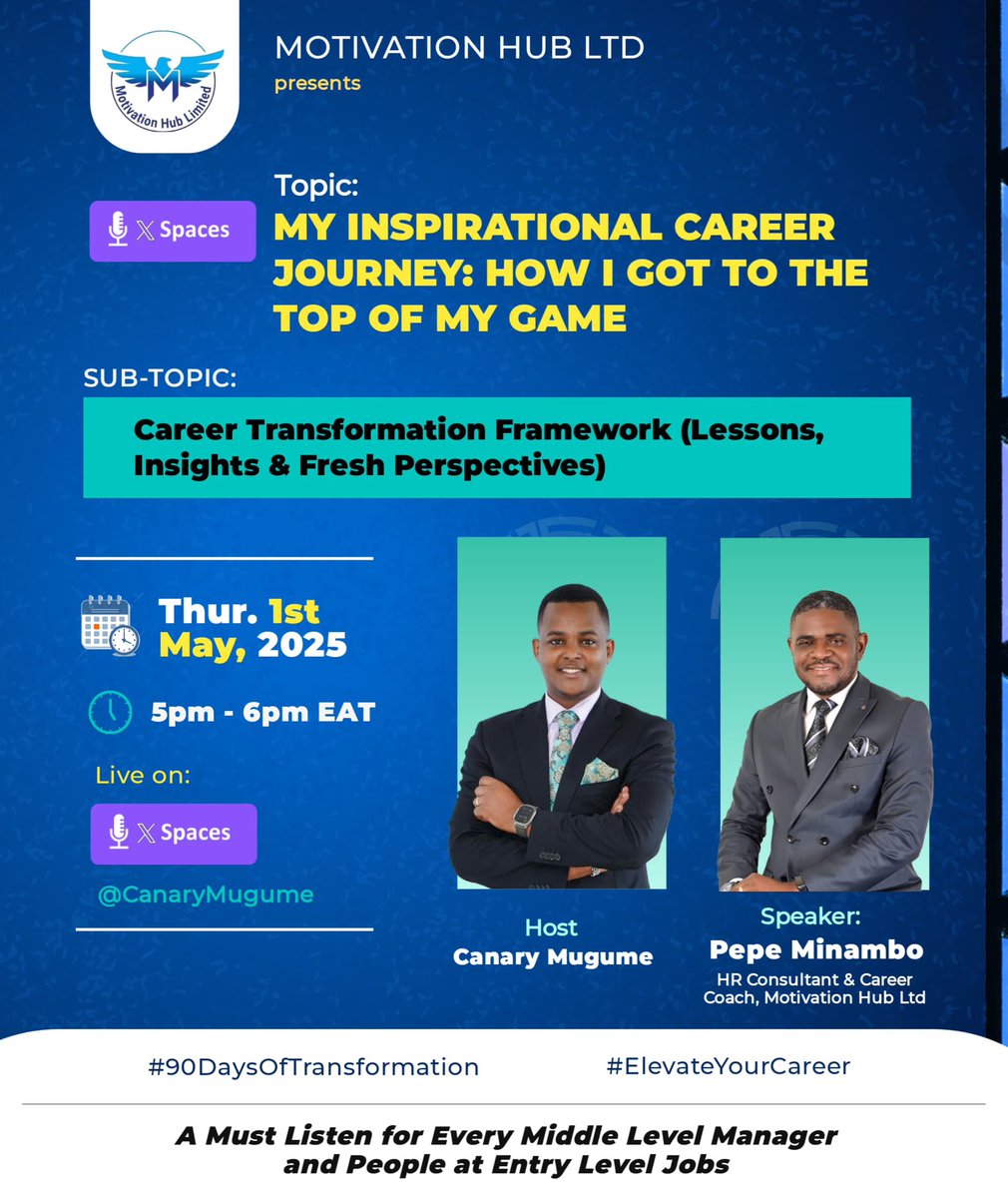 CanaryMugume's tweet photo. The inspirational career journey: How to get to the top of your game.
#90DaysofTransformation #ElevatorYourCareer https://t.co/vGXpz5HXOH
