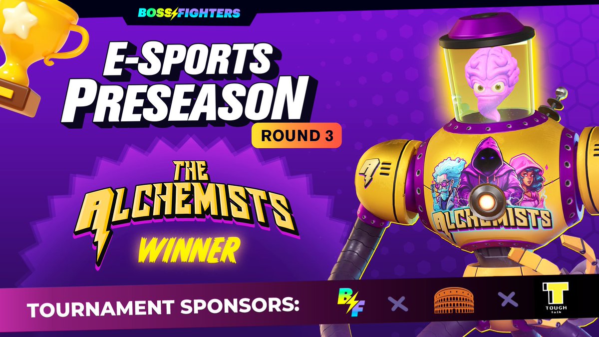 CONGRATS <a href="/AlchemistsDAO/">The Alchemists</a>  ON WINNING ROUND 3 OF <a href="/BossFightersX/">BOSS FIGHTERS ⚡️ $BFTOKEN</a>  PRESEASON E-SPORTS TOURNAMENT! 🏆🏆🏆 One more round to go! Will The Alchemists guild take home another win?🥇 🥇🥇 #BOSSFIGHTERS #eSports #VRGaming 

Special shout out to The Alchemists guild fighter team: