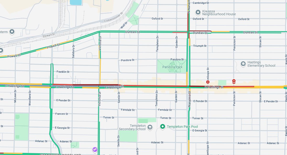 9:28
#Vancouver - Hydro work on Hastings westbound at Commercial Dr has traffic down to one lane.