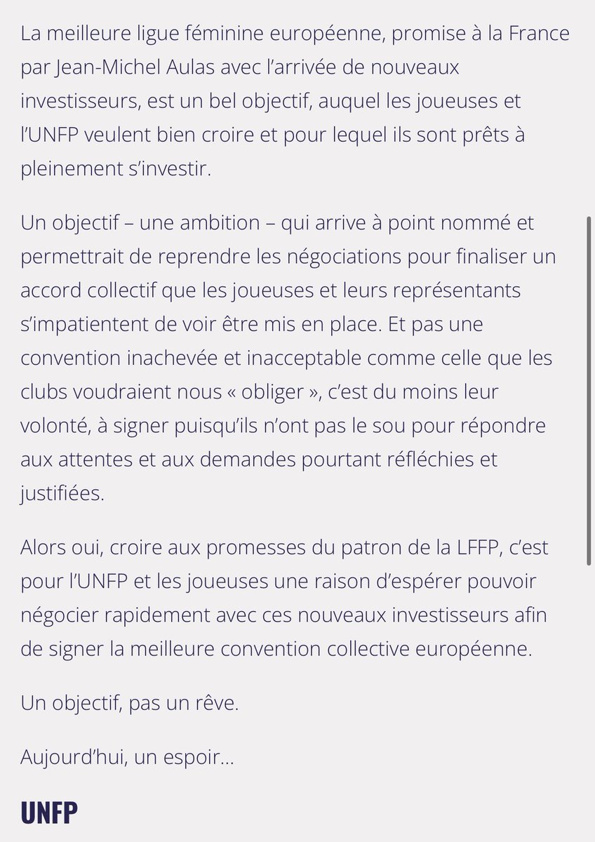 🚨  𝐋’𝐔𝐍𝐅𝐏 𝐞𝐱𝐩𝐫𝐢𝐦𝐞 𝐬𝐨𝐧 𝐢𝐧𝐪𝐮𝐢𝐞́𝐭𝐮𝐝𝐞 𝐬𝐮𝐢𝐭𝐞 𝐚𝐮𝐱 𝐫𝐞́𝐜𝐞𝐧𝐭𝐞𝐬 𝐝𝐞́𝐜𝐥𝐚𝐫𝐚𝐭𝐢𝐨𝐧𝐬 𝐝𝐞 𝐉𝐞𝐚𝐧-𝐌𝐢𝐜𝐡𝐞𝐥 𝐀𝐮𝐥𝐚𝐬 𝐜𝐨𝐧𝐜𝐞𝐫𝐧𝐚𝐧𝐭 𝐥𝐚 𝐬𝐢𝐭𝐮𝐚𝐭𝐢𝐨𝐧 𝐞́𝐜𝐨𝐧𝐨𝐦𝐢𝐪𝐮𝐞 𝐝𝐮 𝐟𝐨𝐨𝐭𝐛𝐚𝐥𝐥 𝐟𝐞́𝐦𝐢𝐧𝐢𝐧 𝐞𝐭 𝐥𝐚