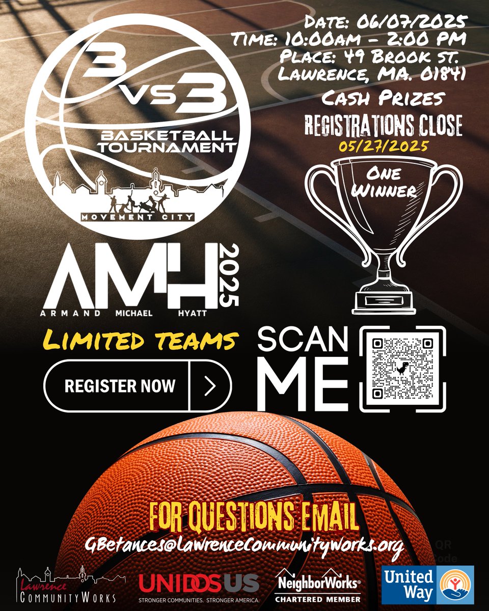 LCWorksOrg's tweet image. 🏀🎉 Two Events. One Day. All Community.
Lawrence CommunityWorks presents the 2025 3-on-3 Basketball Tournament AND the legendary Party del Barrio — all going down on the same day!
📅 June 7, 2025
📍 49 Brook St. Lawrence, MA. 01841
📍168 Newburry St. Lawrence, MA. 01841