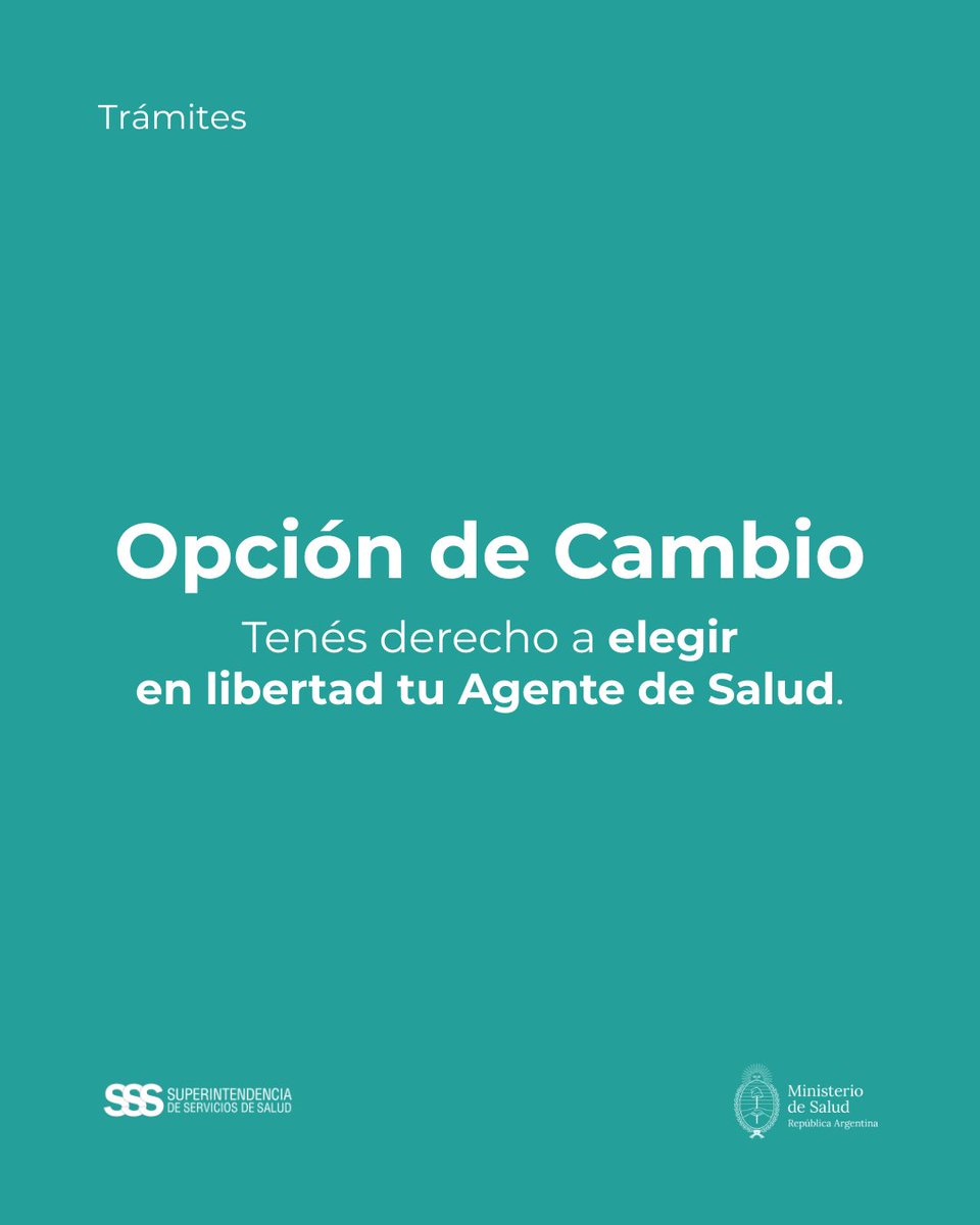 SSSALUD's tweet image. 📌 Mediante la opción de cambio podés elegir libremente entre los Agentes del Seguro (Obras Sociales y Prepagas) inscriptos en el Registro Nacional de Agentes del Seguro (RNAS) sssalud.gob.ar/?page=listRnos….
🖱️ Gestioná la opción de cambio en nuestra web.