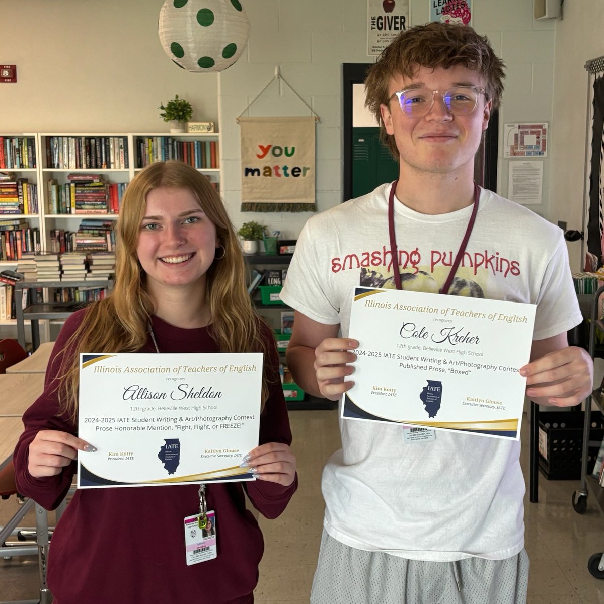 Congrats to seniors Cole Kreher and Allison Sheldon!  Their writing was recognized by the IATE in the 2025 Best of Illinois Poetry and Prose Contest.  Cole’s essay received a first place award and will be published in the IATE fall journal.
#BWEnglish #BTHS201