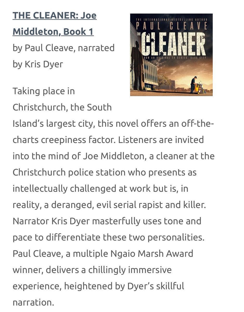 Kris Dyer (@krisdyer) on Twitter photo Delighted <a href="/PaulCleave/">Paul Cleave</a>’s brilliant novel #TheCleaner is in <a href="/AudioFileMag/">AudioFile Magazine</a>’s feature on standout crime fiction this month #audiobooks Delighted <a href="/PaulCleave/">Paul Cleave</a>’s brilliant novel #TheCleaner is in <a href="/AudioFileMag/">AudioFile Magazine</a>’s feature on standout crime fiction this month #audiobooks