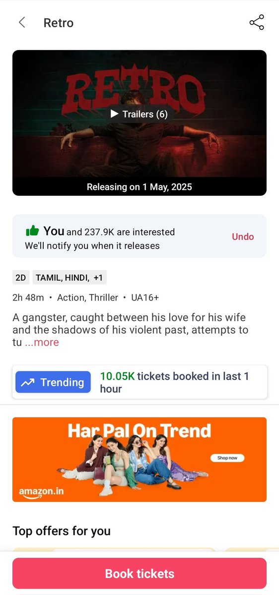 ViratSfc's tweet photo. 10k ticket booked in last one hour 🕐 #RetroBooking

#Retro #RetroFromTomorrow https://t.co/l4GwmwQrIl