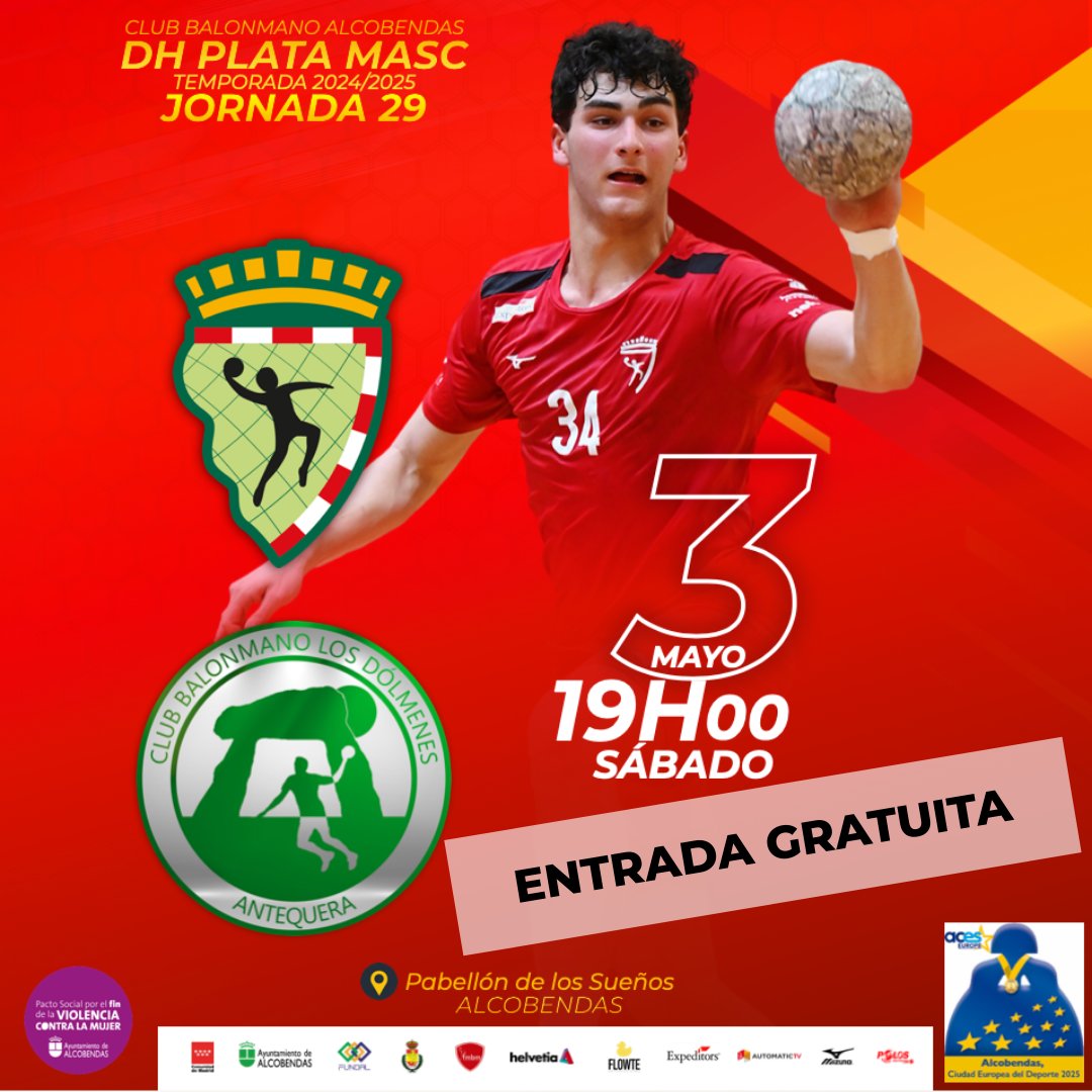 Última JORNADA como local #DHPlataMasc 24-25
<a href="/bmalcobendas/">Balonmano Alcobendas</a> 🆚 <a href="/DolmenesAtqBM/">Balonmano Dólmenes Antequera</a> 
Temporada apasionante y no apta para cardíacos e histórica en #CopaRey2025 🔥 con los <a href="/gonzavelasco/">Gonzalo Velasco</a> 🧙 <a href="/Ramonfz_22/">Ramon Fuentes Zamora</a> 🧱 <a href="/joseguti22/">Jose Gutierrez FT19</a> 👐 <a href="/boyarizo/">Alberto Lopez</a> 💪 y cía en un EQUIPO con mayúsculas.
👉 SÁBADO,3 (19:00h)