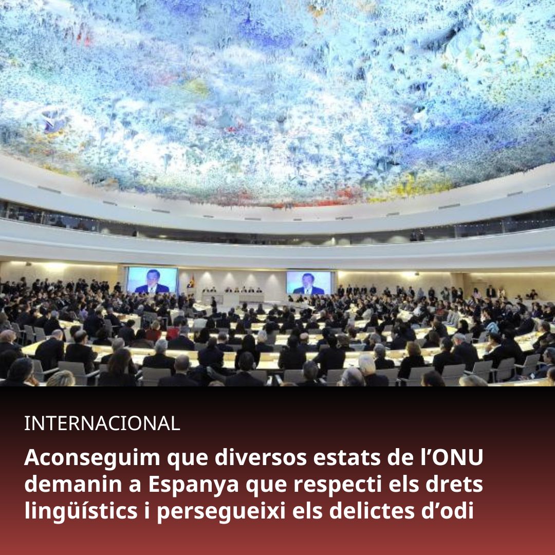 Plataforma per la Llengua 📢 (@llenguacat) on Twitter photo 🟢 Aconseguim que diversos estats de l'ONU (<a href="/UN/">United Nations</a>) demanin a Espanya que respecti els drets lingüístics i persegueixi els delictes d’odi.
🇪🇺 L'Estat espanyol s'ha sotmès aquest dimecres al matí a Ginebra a la sessió de l'Examen Periòdic Universal (EPU).
plataforma-llengua.cat/que-fem/notici… 🟢 Aconseguim que diversos estats de l'ONU (<a href="/UN/">United Nations</a>) demanin a Espanya que respecti els drets lingüístics i persegueixi els delictes d’odi.
🇪🇺 L'Estat espanyol s'ha sotmès aquest dimecres al matí a Ginebra a la sessió de l'Examen Periòdic Universal (EPU).
plataforma-llengua.cat/que-fem/notici…