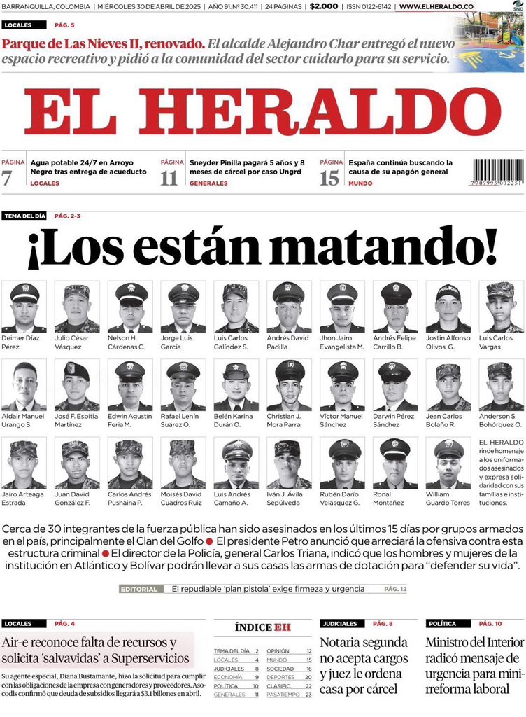 jorgelara85's tweet photo. ¡30 miembros de la fuerza pública asesinados y el silencio de los “artistas críticos” es ensordecedor!

¿Dónde están @Julioprofe, @AlejandroRia, @manolitosalazar, @petrituitera, @gorditacuriel, @leogomezjatt? ¿Ya no les duele el país? ¿O es que si no gobierna la derecha no hay muertos que importen?

@petrogustavo Usted es el comandante en jefe, basta de discursos, basta de hipocresía. Su pacto de impunidad con los grupos armados ha costado vidas, y su negligencia, presidente, se escribe con sangre.