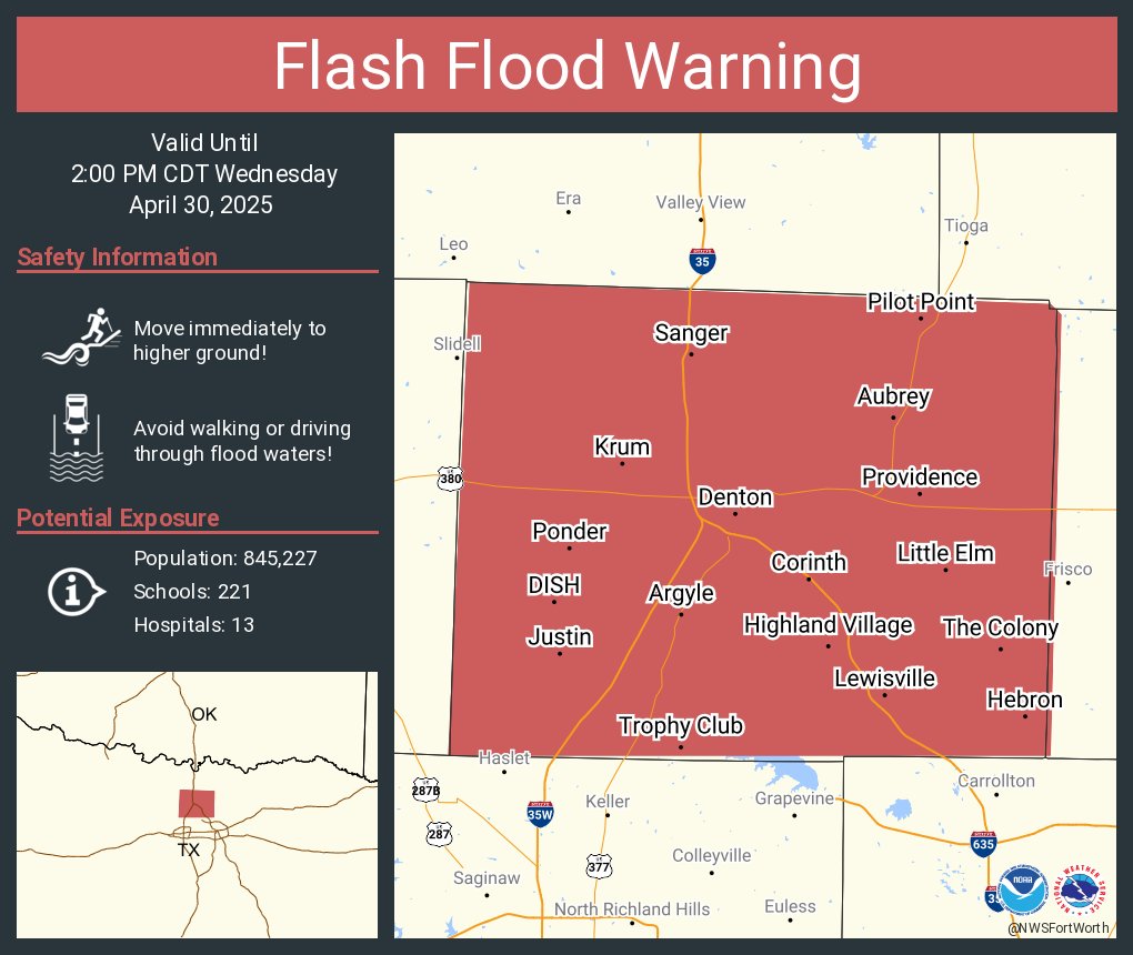 Flash Flood Warning including Denton TX, Lewisville TX and  Flower Mound TX until 2:00 PM CDT