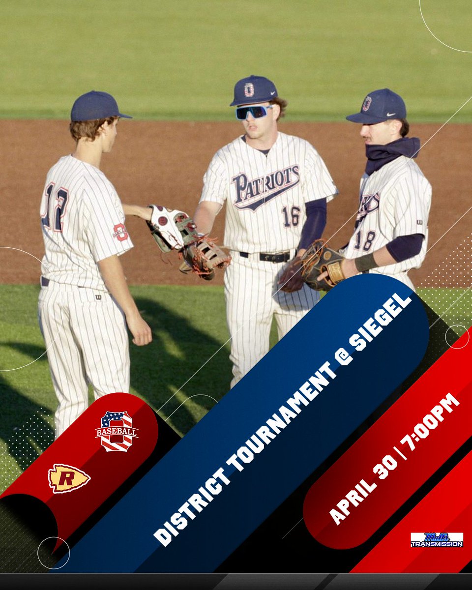District Tournament begins today!  All games will be at Siegel.  First pitch set for 7:00PM vs Riverdale!  Be there.