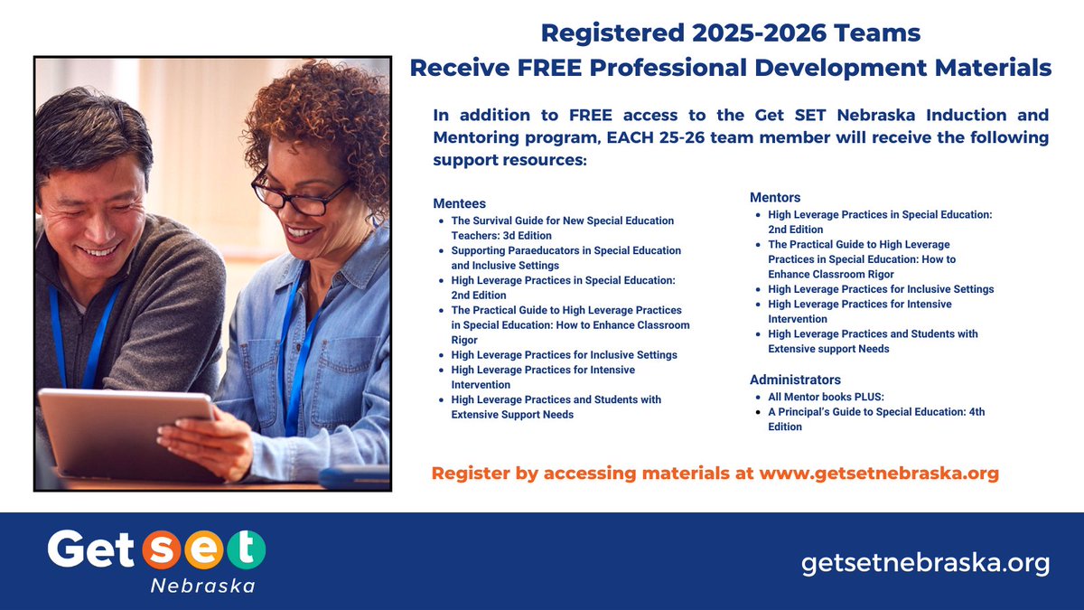 GetSETNebraska's tweet image. Register your school or district team for 2025-2026 today. Each team member will receive a FREE professional development enhancement package!
getsetnebraska.org/registration/R…