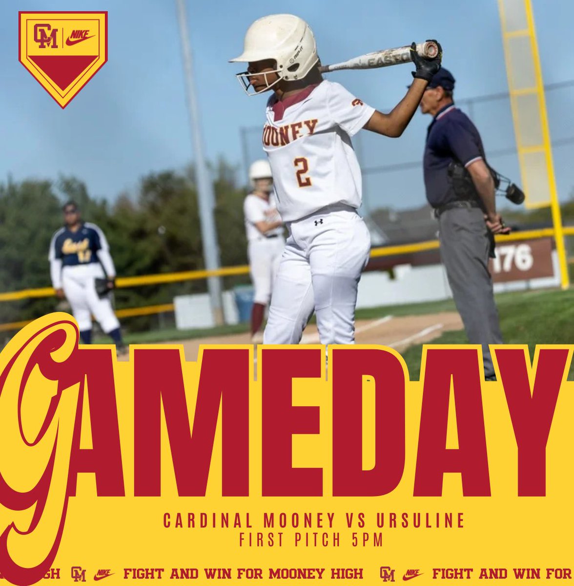 This afternoon, our softball team takes on Ursuline at Field Of Dreams. First pitch is at 5 — we’ll see you there, #MooneyFamily