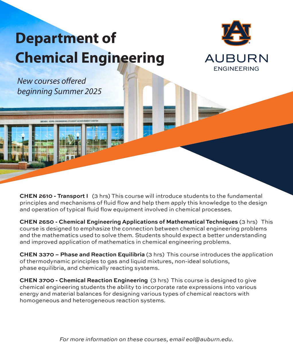 It's not too late to register! The Department of Chemical Engineering is offering four innovative new courses for undergraduates.