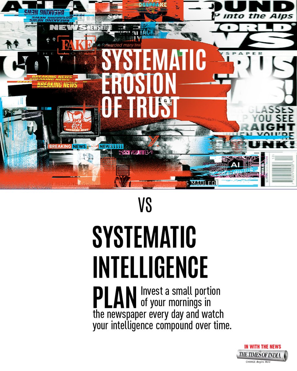 When the flood of fake news makes fiction seem like fact, you might be in need of a Systematic Intelligence Plan, namely, #TOI. Because when you have verified &amp; real news at your fingertips, you know you have made the right investment.

#SystematicIntelligencePlan #InWithTheNews