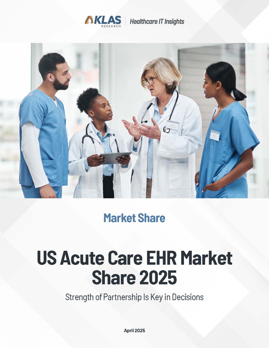 AdamGale1's tweet photo. The US Acute Care EHR Market Share 2025 report published today. It takes a lot of effort to put this together, but it’s 100% worth it, there is no better way to learn about the current landscape of acute care EHR systems: https://t.co/D5YavlvcaR #EHR #MarketInsights #KLASResearch https://t.co/6Cn5hi1evM