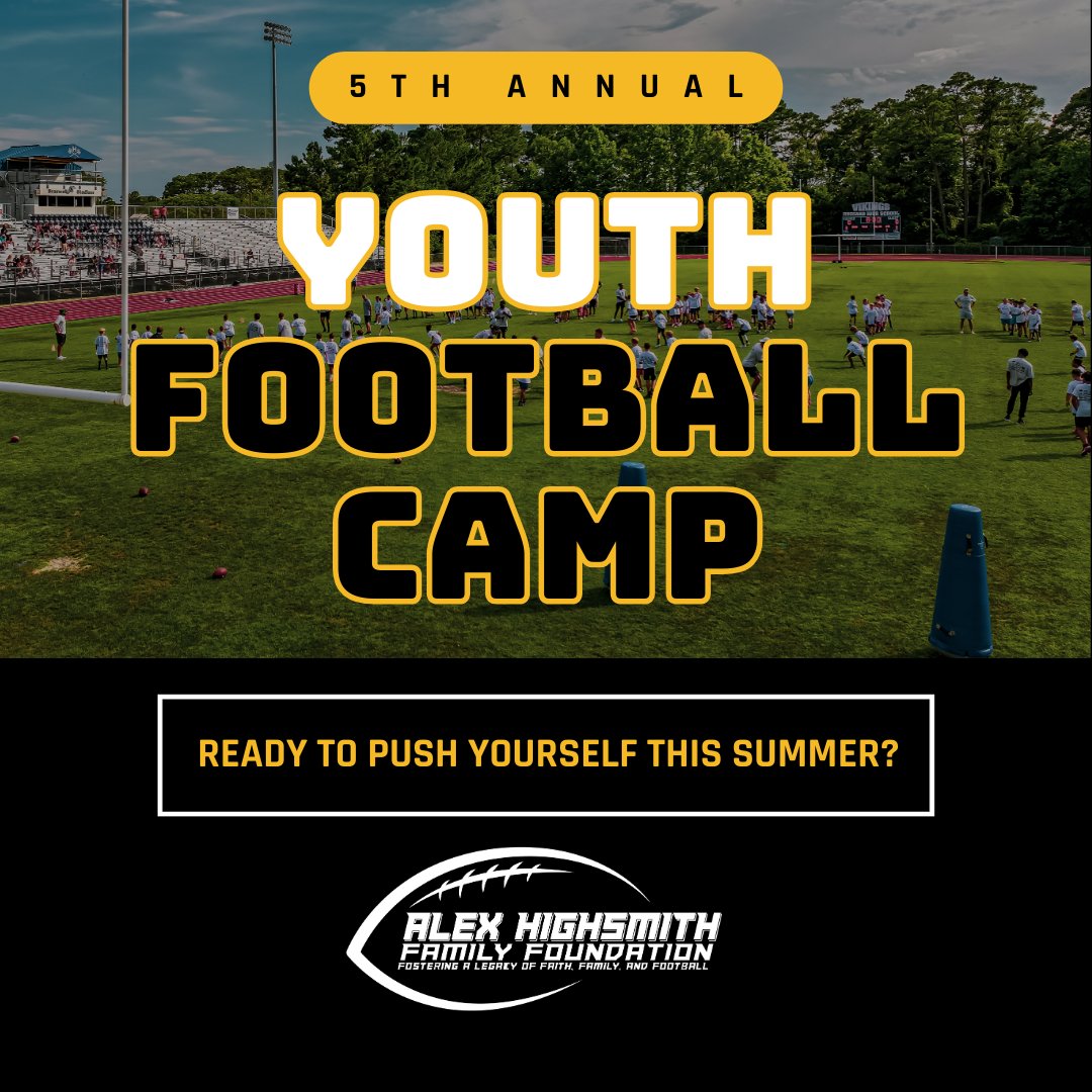 Alex Highsmith Family Foundation (@ahighsmithff) on Twitter photo The AHFF Youth Football Camp is just around the corner! 
Train with top athletes, sharpen your game, and bring your A-game every day. 💯
Register today at the link in bio // Football Camp. 💪
#TeamHighsmith #G2G #alexhighsmith #alexhighsmithfamilyfoundation #YouthFootball The AHFF Youth Football Camp is just around the corner! 
Train with top athletes, sharpen your game, and bring your A-game every day. 💯
Register today at the link in bio // Football Camp. 💪
#TeamHighsmith #G2G #alexhighsmith #alexhighsmithfamilyfoundation #YouthFootball