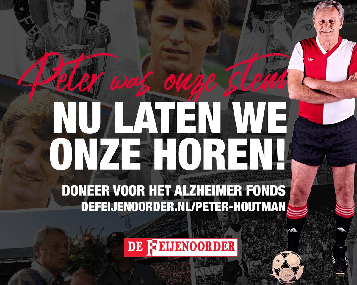 DeFeijenoorder's tweet photo. 𝗦𝗮𝗺𝗲𝗻 𝘃𝗼𝗼𝗿 𝗣𝗲𝘁𝗲𝗿 𝗛𝗼𝘂𝘁𝗺𝗮𝗻.

Tijd om onze stem te laten horen voor de ‘Stem van De Kuip’, Peter Houtman!

Steun onze actie voor het Alzheimer Fonds via de link.

Doneer. Deel. Laat van je horen. Voor Peter. ❤️ 
👉 https://t.co/ZT1FXl0va0 https://t.co/zogIKUXNxk