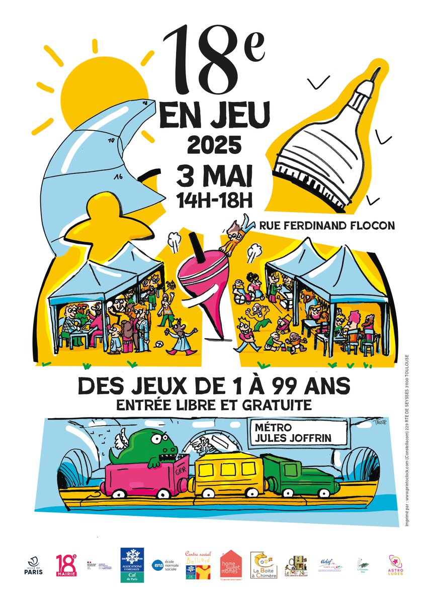 📅C'est demain ! La ludothèque Planète Jeux participe avec les acteurs du jeu du 18e arrondissement à la 3e édition du « 18e en Jeu » le samedi 3 mai. Les deux ludothécaires feront jouer petits et grands de 14h à 18h rue Ferdinand Flocon, au métro Jules Joffrin. Venez nombreux!