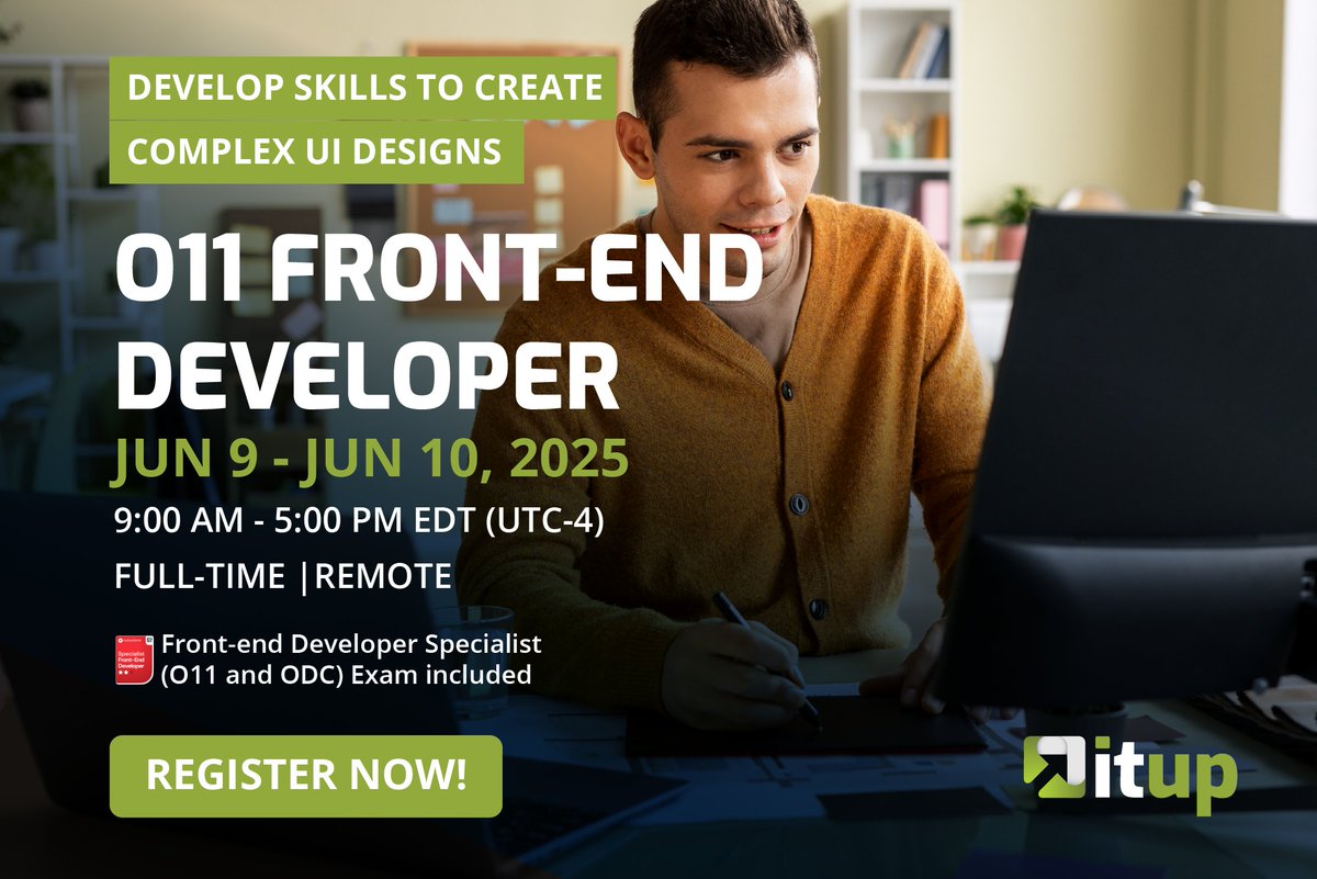 _ITUp_'s tweet image. zurl.co/pQGJ3 
🚀 Elevate your OutSystems skills!
Our O11 Front-End Developer course starts on June 9. Dive into CSS, JavaScript, and OutSystems UI to build interactive, responsive applications. 💻

#OutSystemsTraining #FrontEndDev #UIUX #WebDesign #ITUpCourses