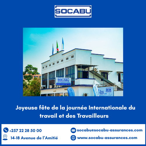 La #SOCABU souhaite joyeuse fête de la journée Internationale du Travail et des Travailleurs, à son aimable clientèle et à ses partenaires. Merci pour votre fidélité.
#AssuranceVie #diaspora #assuranceincendie #burundionthemap #bonnefete #Assurance #client #Abatwip #assurance
