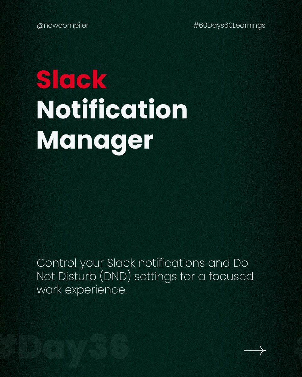 NowCompiler's tweet image. Stay on top of your Slack notifications and DND settings to boost productivity and reduce distractions! Manage it all using the Slack API. #SlackAPI #FocusMode #TeamCollaboration #NowCompiler