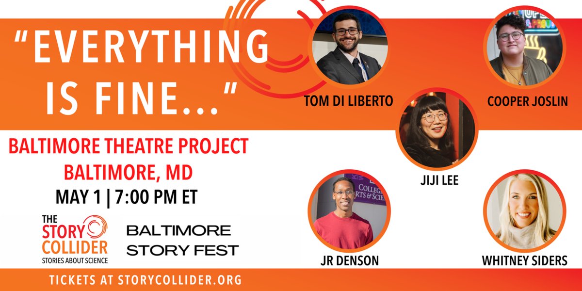 Science. Chaos. Existential dread. But don't worry—everything is fine 🔥Join us TOMORROW at #BaltimoreStorytellingFest for a night of stories you won’t forget. Hosted by @ecologyofshane &amp; Maryam Zaringhalam ft <a href="/densonrjr/">JR Denson</a>, Jiji Lee &amp; more! 🎟️ ow.ly/BixR50VELlG