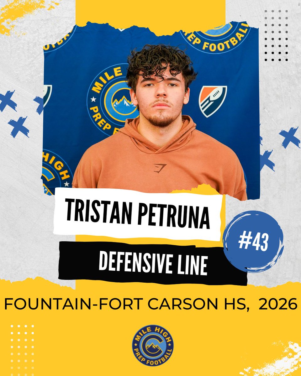 Meet Tristan Petruna – Defensive Line #43🏈
.   .   .
#MileHighPrep #PrepSuperLeague #MHP #PSL #football #highschool #highschoolfootball #Colorado #athletes #players #UPSWINGFoundation #AllStar