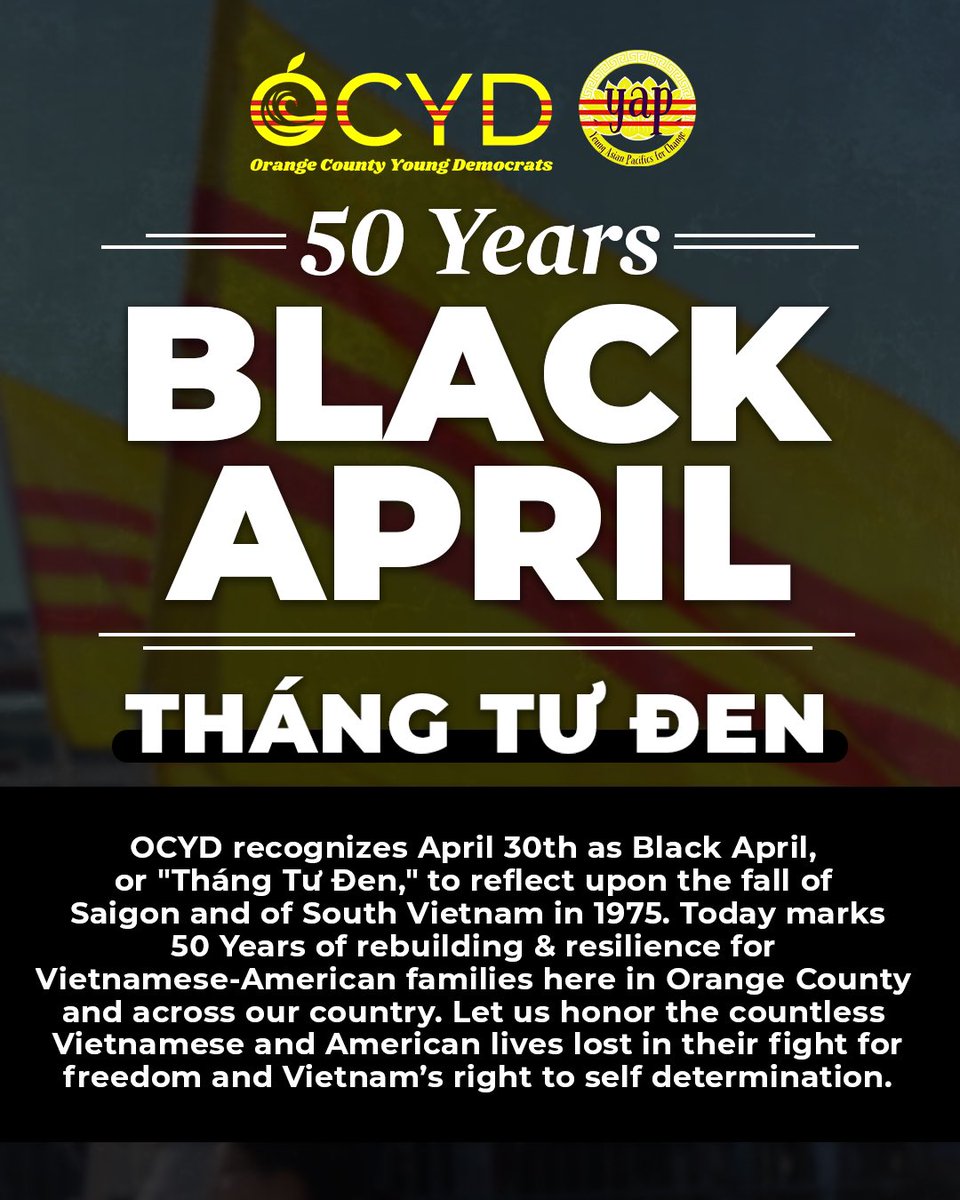 Today is Black April (Tháng Tư Đen), remembering the Fall of Saigon 🖤

This year marks 50 Years of rebuilding &amp; resilience for Vietnamese-American families here in Orange County &amp; across our country.