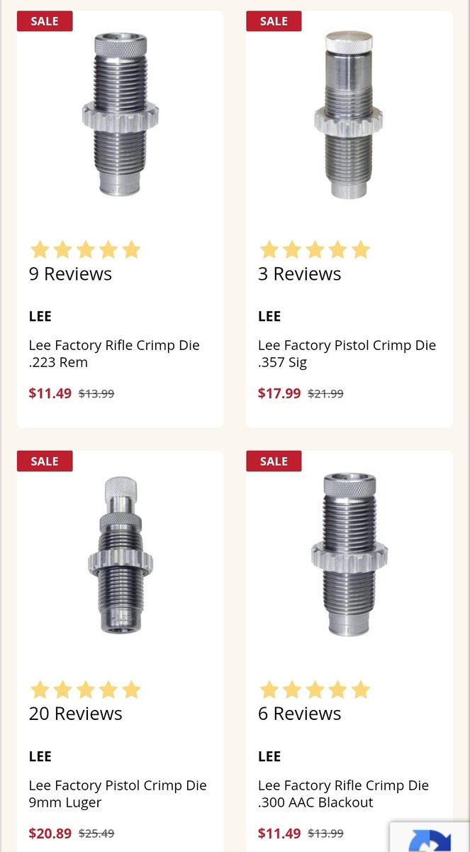 AKballistics's tweet image. ⭐️🔥➡️ alnk.to/9mqk95B
LEE factory crimp dies on sale at Natchez Shooter's Supply.  These are what I use for crimping everything! Great Dies! Plus it's the last day for 5 dollar Flat Rate Shipping.  
Affiliate Link ⭐️🔥
#Reloading #Crimp #GunStuff #2AShallNotBeInfringed