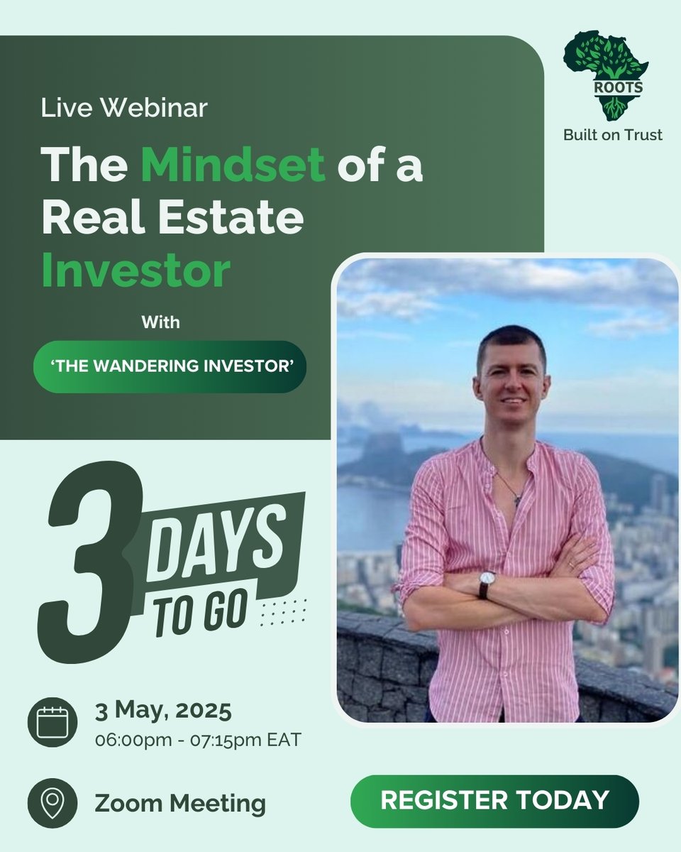 ⏳ 3 DAYS LEFT!
Your mindset can make or break your real estate journey.
Join us for a game-changing webinar that will transform how you invest and grow in real estate.
#RealEstateMindset #InvestSmart #WebinarCountdown #3DaysToGo #RootsAfrica #MindsetMatters