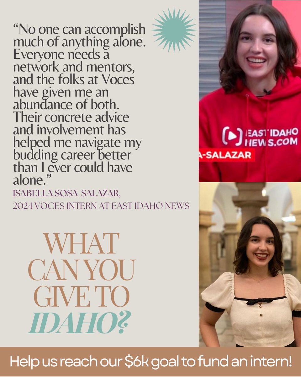 Meet Isabella, one of our 2024 interns who made her mark in Idaho journalism. Her journey with Voces shows why our work matters.

Every gift, big or small, helps amplify voices across our state. Will you help us invest in the future of Idaho media?
idahogives.org/organizations/…