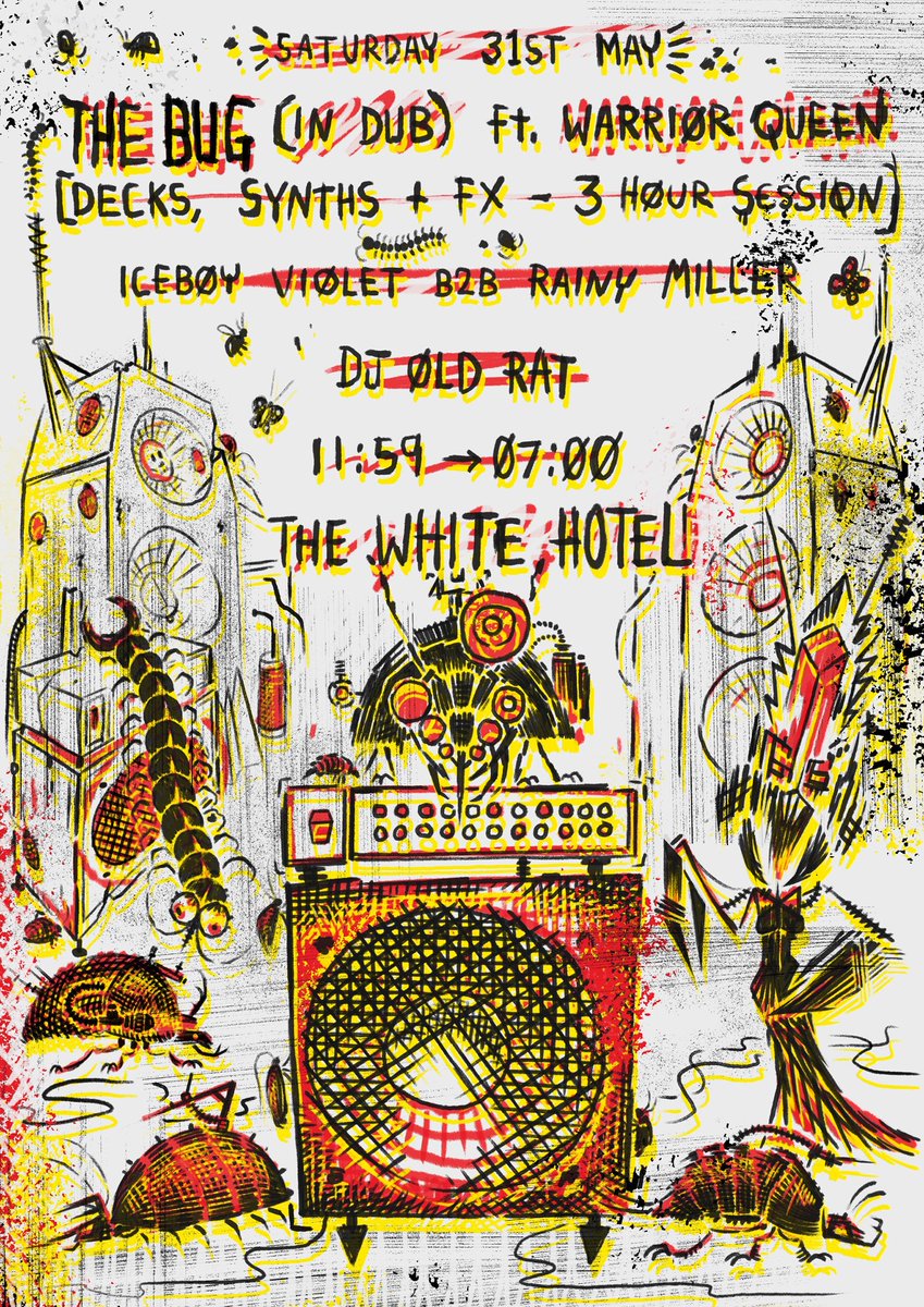 Pleasure to say i will play a 3 hour Bug 'in dub' session for The WHITE HOTEL in Manc, May 31st.
Plus Warrior Queen will be guest within my set. (Last time we performed was Coachella 2008 !!!!!)
+ <a href="/IceboyViolet/">Iceboy Violet</a>  b2b Rainy Miller, and DJ Old Rat aka 'On the WIre'  Steve Barker