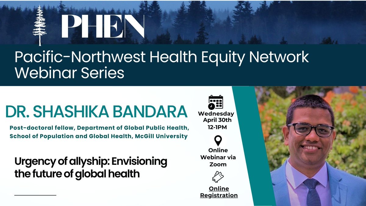 Today (April 30) at 3 PM ET we will be discussing the "urgency of allyship in global health" and what a better future in global health can look like. Thanks to the organizers by Pacific Northwest Health Equity Network. #globalhealth

 Register: uvic.zoom.us/meeting/regist…