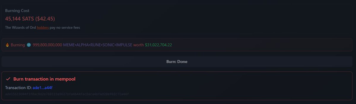 Monthly burn done 🔥✅

TxId:

ade15619d44f1f8ac8d2e768123a9627bfa4644fac8aca4bfad20ef02c71a44f