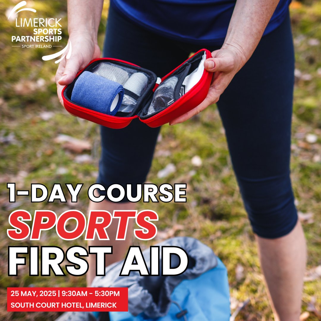 Limerick Sports (@limericksports) on Twitter photo A 1-Day Sports First Aid course aimed at anyone involved with a sports team.
📆 Sunday May 25th
⏰ 9:30 AM - 5:30 PM
📍 Southcourt Hotel
💶 €55
🔗 limericksports.ie/sports-first-a…
<a href="/sportireland/">Sport Ireland</a> <a href="/SportingLK/">Sporting LK</a> <a href="/Limerick_ie/">Limerick.ie</a> <a href="/UL/">University Of Limerick</a> <a href="/GNsouthcourt/">GN South Court Hotel</a>
#sportsfirstaid A 1-Day Sports First Aid course aimed at anyone involved with a sports team.
📆 Sunday May 25th
⏰ 9:30 AM - 5:30 PM
📍 Southcourt Hotel
💶 €55
🔗 limericksports.ie/sports-first-a…
<a href="/sportireland/">Sport Ireland</a> <a href="/SportingLK/">Sporting LK</a> <a href="/Limerick_ie/">Limerick.ie</a> <a href="/UL/">University Of Limerick</a> <a href="/GNsouthcourt/">GN South Court Hotel</a>
#sportsfirstaid